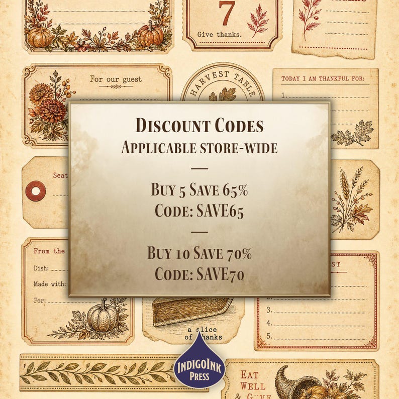 Thanksgiving Table Fussy Cuts, Thanksgiving Menu, Harvest Table, Place Cards, Menu Card, Antique Brass, Printable Ephemera, Digital Download image 7