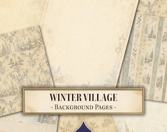 Winter Village Background Pages, Printable Digital Paper, Junk Journal Backgrounds, Digital Download
