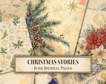 Weihnachtsgeschichten für Junk-Journal-Seiten, Weihnachtsgeschichte, Dezember-Journal, Junk-Journal-Vorlage zum Ausdrucken, Digitaler Download, Scrapbook-Papier