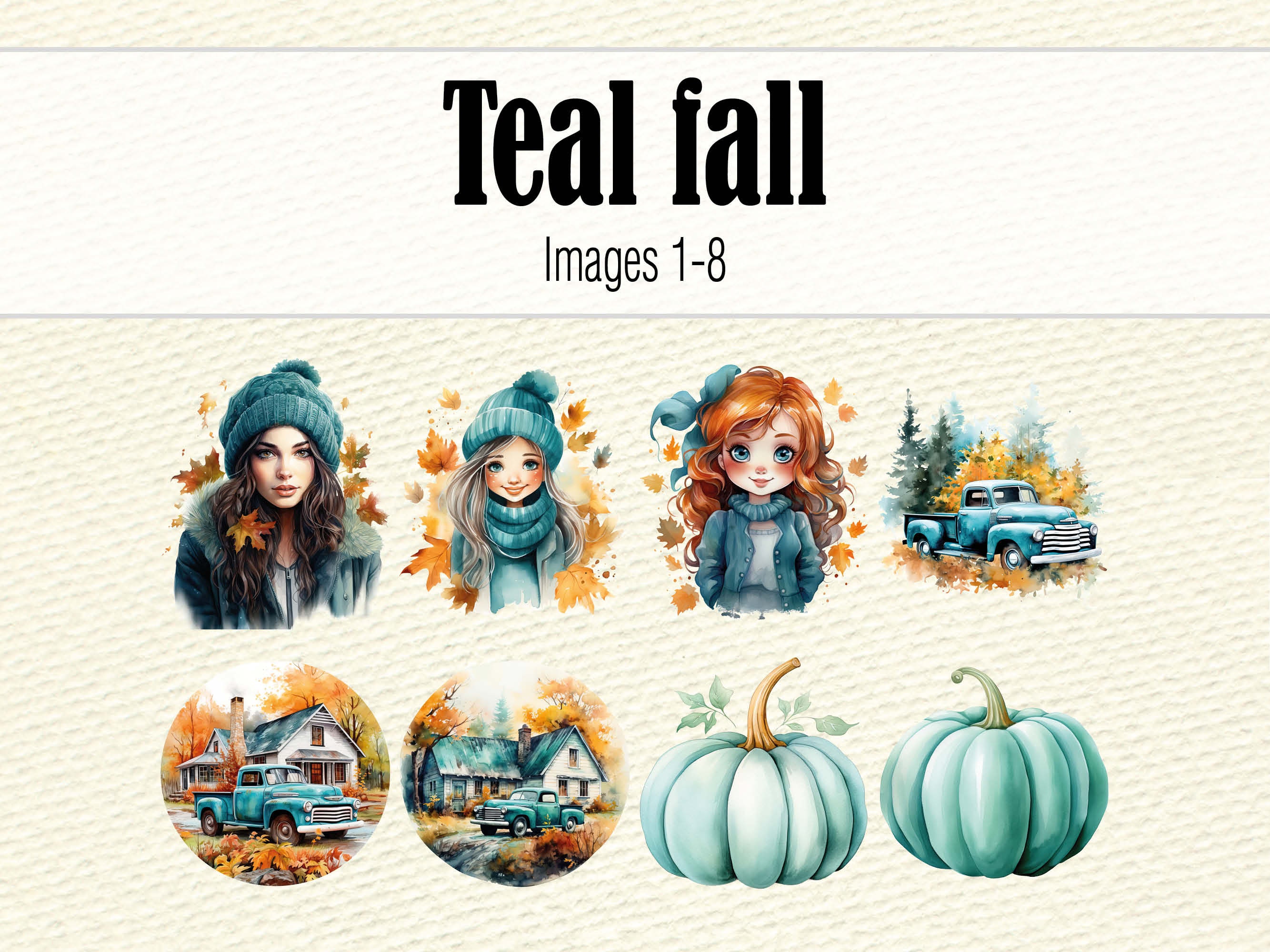 Teal Fall Clipart, Teal Pumpkin Clipart, Fall Girl Clipart, Fall Flower ...