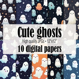 Cute Ghost Halloween Digital Paper, Cute Halloween Printable Pattern, Kawaii Halloween Ephemera, Halloween Junk Journal