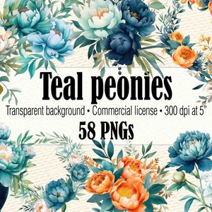 Petrol Pfingstrosen Clipart, Pfingstrose Kranz, Orange Pfingstrose Clipart, Pfingstrose Arrangements, Pfingstrose Blumenstrauß Hochzeit Clipart, Türkis Kranz