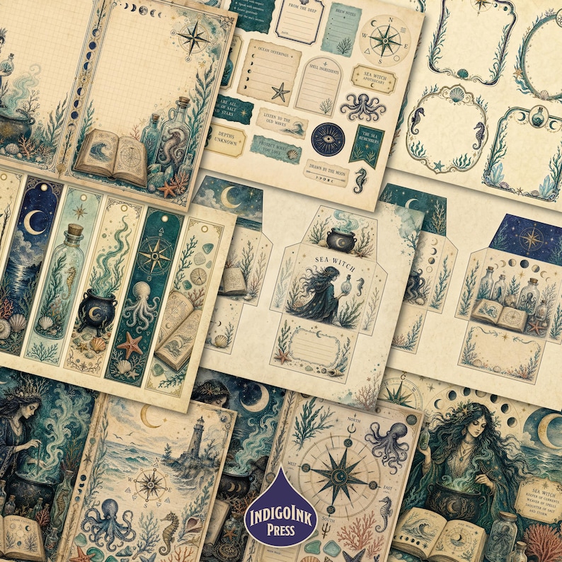 Sea Witch Junk Journal Kit, Grimoirepagina's, Heksenjournal, Apothekersdagboek, Botanische efemera, Spreukenboek, Printbare digitale download afbeelding 4