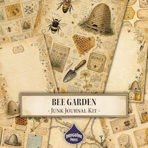 Bee Garden Junk Journal Kit, Apothecary, Bee Ephemera, Seed Packets, Jar Labels, Field Notes, Printable Digital Download