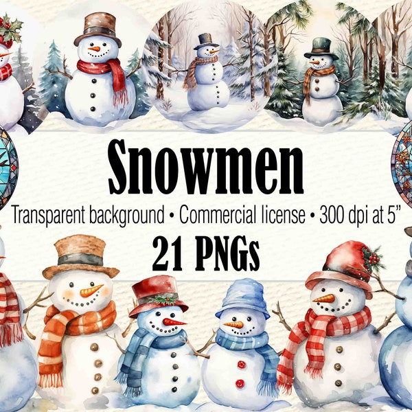 Snowmen Clipart, Watercolor Snowman Clipart, Cute Snowman PNG, Snowmen PNG, Watercolor Christmas Clipart, Winter Clipart, Printable Graphics