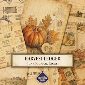 Skördebok skräpjournalsidor, höstbotaniska, antika fältanteckningar, höst, fröpåseetiketter, skräpjournal utskrivbar, digital nedladdning
