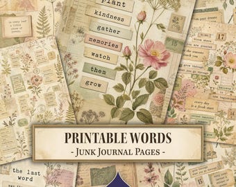 Printable Words Junk Journal Pages, Word Snippets, Supply, Christmas, Junk Journal Printable, Digital Download, Scrapbook Paper
