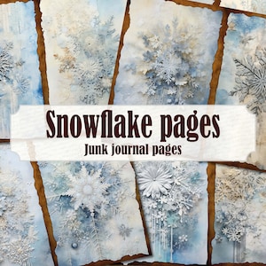 Snowflake Winter Junk Journal Pages, Shabby Chic Snow Junk Journal Winter Ephemera, Winter Scene Scrapbooking Vintage Paper Printable