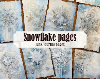 Schneeflocke Winter Junk Journal Seiten, Shabby Chic Schnee Junk Journal Winter Ephemera, Winter Szene Scrapbooking Vintage Papier Printable