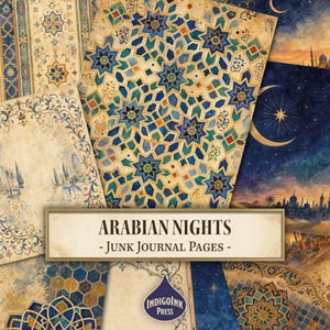 Arabian Nights Junk Journal Pages, Watercolor Islamic Patterns, Mystic Digital Papers, Line Art, Junk Journal Printable, Digital Download image 1