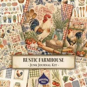Kit de journal créatif rustique, éléments botaniques, éléments de cuisine, étiquettes pour le garde-manger, fiches recettes, cuisine de ferme, éléments numériques à imprimer