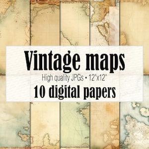 Papier numérique de cartes vintage fantastiques, papier d’emballage de carte du monde vintage, éphémères de carte du vieux monde, papier de lettre de carte rétro, carte imprimable antique