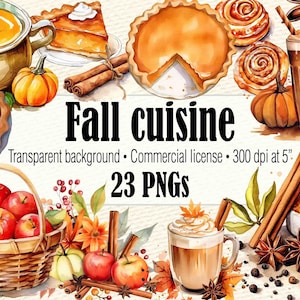 Watercolor Pumpkin Spice PNG, Apple Pie Clipart, Fall Coffee Clipart, Pumpkin Pie Baking Clipart, Boho Fall Clipart, Thanksgiving Clipart