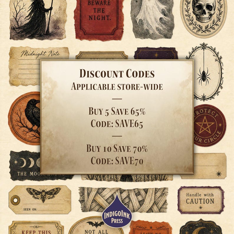 Midnight Frights Junk Journal Kit, Halloween Ephemera, Witch Journal, Botanical Labels, Gothic Scarecrow Graveyard, Printable Digital image 6