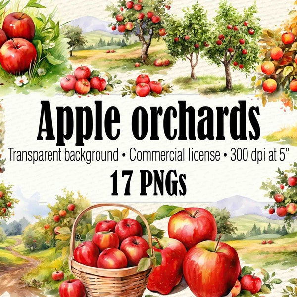 Apple Orchard Clipart, Apple Tree Clipart Apple Picking Garden Clipart, Apple PNG Fruit Clipart, Apple Printable Fall Clipart Autumn Clipart