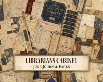 Junk-Journal-Seiten für Bibliothekare, Dark Academia, Vintage-Bibliotheks-Scrapbook, für Bücherliebhaber, Junk-Journal-Vorlage zum Ausdrucken, digitaler Download