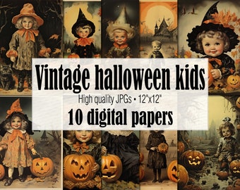 Vintage Halloween Kids Digital Paper, Retro Halloween Junk Journal Ephemera, Halloween Cards Printable, Halloween Prints Decoupage