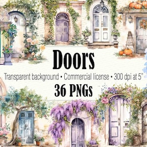 Aquarel deur clipart, aquarel veranda clipart, voordeur aquarel huis clipart, junk Journal deur digitaal, afdrukbare deuren