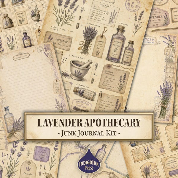 Lavender Apothecary Junk Journal Kit, Printable Apothecary Labels, Potion Labels, Vintage Labels, Printable Labels, Digital Download