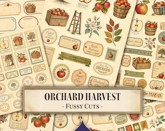 Orchard Harvest Fussy Cuts, Apple Orchard, Orchard Ephemera, Harvest Journal, Fall, Garden, Food, Tree, Printable Ephemera, Digital Download