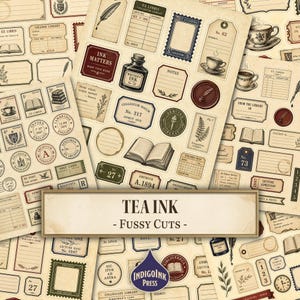 Tebläck Fussy Cuts, Tebjudning, Fjäderpennbläck, Vintagete, Mörk Akademi, Bokälskare, Tekanna, Författare, Utskrivbar Ephemera, Digital Nedladdning