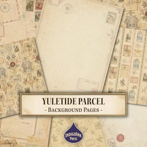 Pagine di sfondo per pacchi natalizi, Natale vittoriano, sigillo di cera, inverno, Natale, francobollo, stampabile per junk journal, download digitale