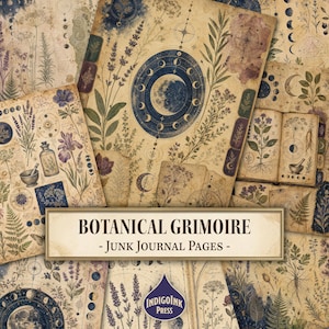 Botanical Grimoire Junk Journal Pages, Book of Shadows, Green Witch, Folded Notes, Index Tabs, Junk Journal Printable, Digital Download
