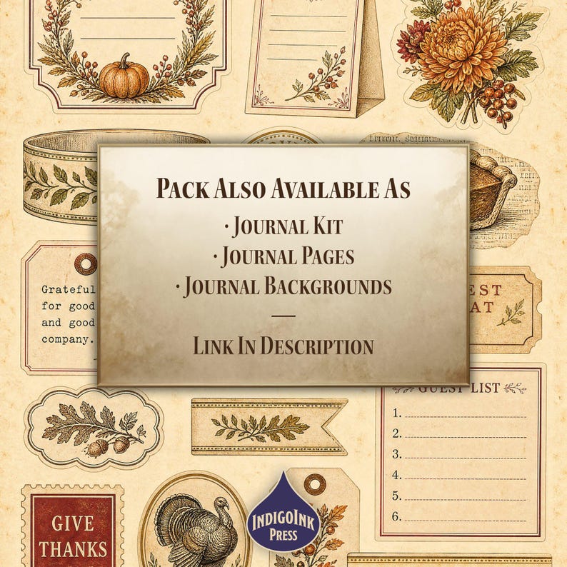 Thanksgiving Table Fussy Cuts, Thanksgiving Menu, Harvest Table, Place Cards, Menu Card, Antique Brass, Printable Ephemera, Digital Download image 5