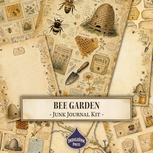 Bee Garden Junk Journal Kit, Apothecary, Bee Ephemera, Seed Packets, Jar Labels, Field Notes, Printable Digital Download