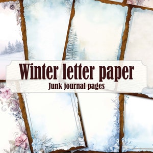 Inverno papelaria carta escrita papel lixo diário páginas, carta de natal inverno efêmera fundo, natureza neve lixo diário