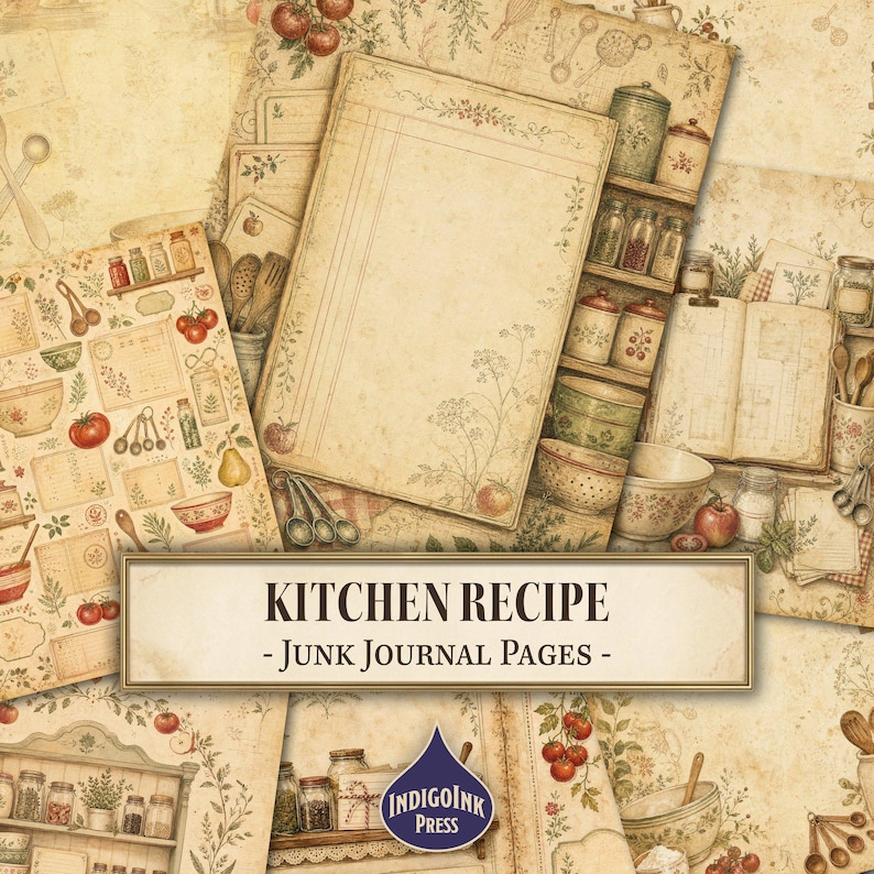 Rezeptseiten für die Küche, Vintage-Kochbuch, Omas Küche, Rezeptbuch, Rezeptordner, Druckvorlagen, Digitaler Download Bild 1