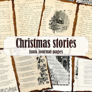 Een kerstverhaal Vintage Christmas Junk Journal Pagina's, December Journal Retro Kerstgedicht Ephemera Scrapbook, Victoriaanse kerstbrief
