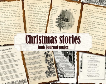 Eine Weihnachtsgeschichte Vintage Weihnachten Junk Journal Seiten, Dezember Journal Retro Weihnachten Gedicht Ephemera Scrapbook, viktorianischer Weihnachtsbrief