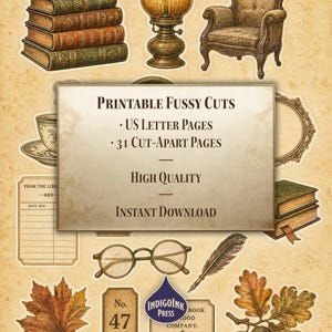 Amber Reading Fussy Cuts, Cozy Reading, Amber Glass, Autumn Reading, Fall Reading, Amber Reading Room, Printable Ephemera, Digital Download image 6