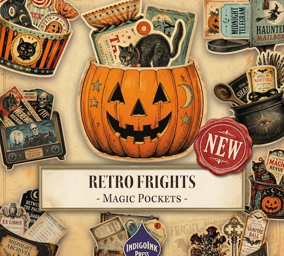 Retro Frights Magic Pockets — Vintage Halloween Junk Journal Kit with Printable Ephemera
