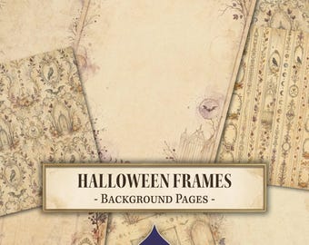 Páginas de fundo com molduras de Halloween, papel digital imprimível, fundos para diário de arte, download digital