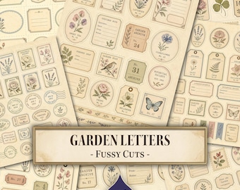 Garden Letters Fussy Cuts, Envelope Liners, Hand Drawn, Writing Paper, Botanical Journal, Junk Journal, Printable Ephemera, Digital Download