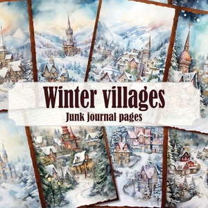 Christmas Village Winter Junk Journal Pages, Winter Wonderland Vintage Christmas Ephemera, Winter Scene December Journal