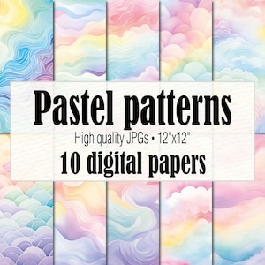 Pastel Digital Paper Pastel Patterns, Watercolor Rainbow Pattern, Pastel Background Birthday Wedding, Pastel Wallpaper Junk Journal Ephemera