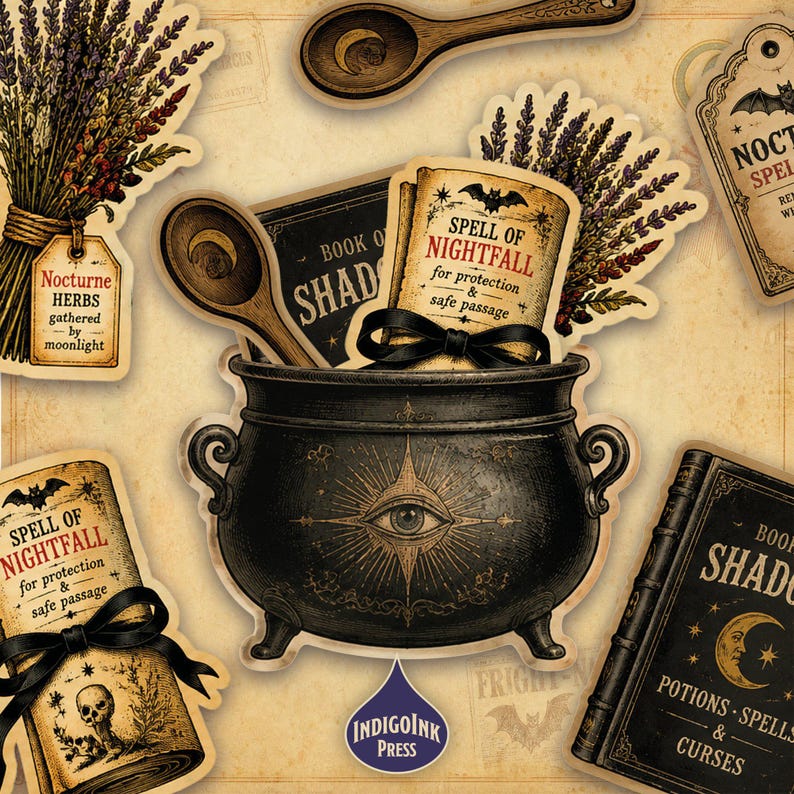 Retro Frights Magic Pockets, Vintage Halloween Junk Journal Kit, Printable Ephemera, Journal Pockets, Digital Download image 3