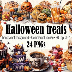 Halloween Treats Clipart, Halloween Candy Clipart, Halloween Donut PNG, Halloween Cupcakes Clipart, Halloween Coffee Cookie Clipart