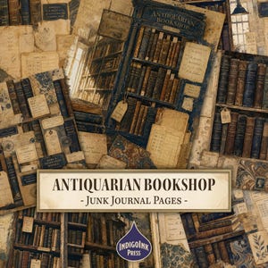 Antiquarische boekwinkel Junk Journal-pagina's, Dark Academia, Boekenliefhebbers, Bibliotheek, Zakkaartjes, Printbare Junk Journal, Digitale download