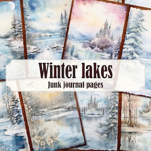 Winter Wonderland Lake Junk Journal Pages, Shabby Chic Winter Scene Nature Junk Journal, December Journal Christmas Ephemera Scrapbook