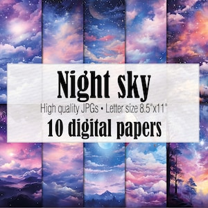 Starry Night Sky Paper, Fantasy Ephemera Witch Junk Journal, Under The Stars Papers Magic Journal Galaxy Digital Paper, Space Sky Background