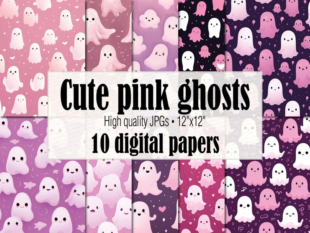 Cute Pink Ghost Halloween Pattern, Pink Halloween Digital Paper, Kawaii ...