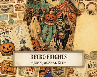 Retro Frights skräpjournalkit, Halloween-ephemera, utskrivbar vintage Halloween, mitten av århundradet Jack O'Lantern, retro Halloween, digitalt