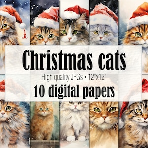 Cat Christmas Printable, Cat Wrapping Paper Winter Digital Paper, Christmas Cat Ephemera, Winter Junk Journal, Christmas Scrapbook