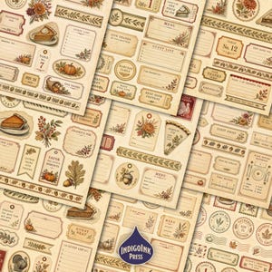 Thanksgiving Table Fussy Cuts, Thanksgiving Menu, Harvest Table, Place Cards, Menu Card, Antique Brass, Printable Ephemera, Digital Download image 2