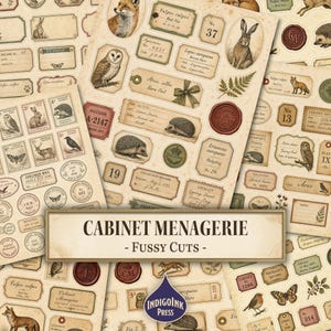 Cabinet Menagerie Fussy Cuts, Dark Academia, Wax Seal, Scrapbook Kit, Botanical Journal, Junk Journal, Printable Ephemera, Digital Download