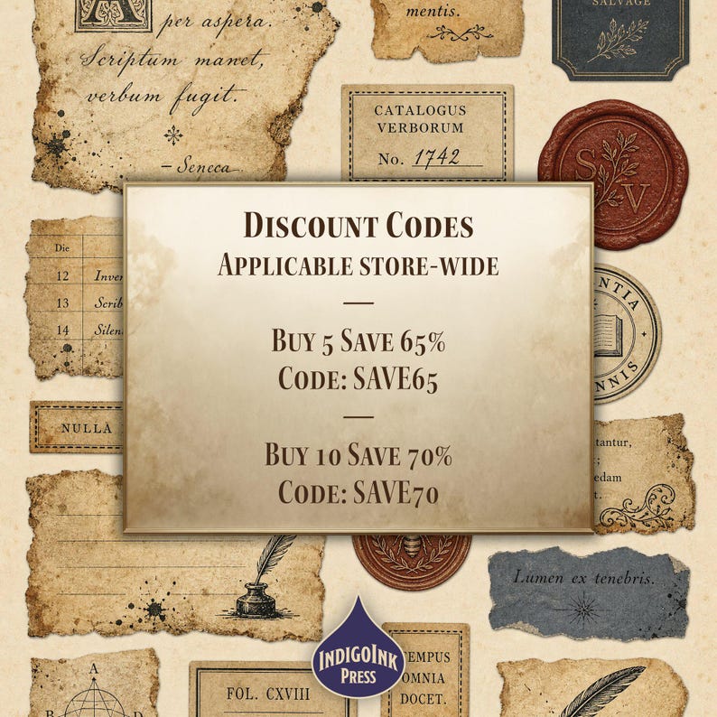 Scriptorium Salvage Junk Journal Kit, Dark Academia, Wax Seal, Collage Supplies, Vintage Scrapbooking, Printable Digital Download image 6